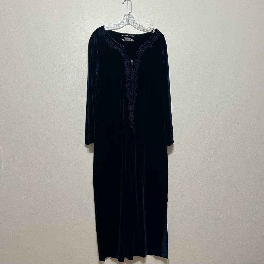 Nottibianche Dark Blue Velour Front Zip Long Sleeve Long Robe Mumu Womens Size L